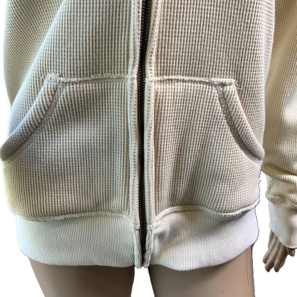 JAmerica Cream ZipUp Drawstring Hood Front Pockets‎ Graphic Print Hoodie Size XS - Picture 5 of 14